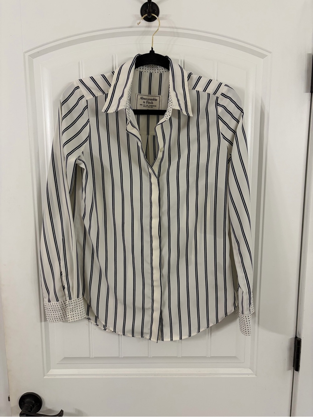 Abercrombie & Fitch White Button-Down Shirt with Black Stripes